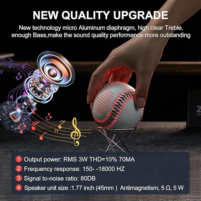 Glow Baseball Bluetooth Speaker，Portable Sports Gift for Fans, Waterproof Outdoor Speaker with Party Lights.