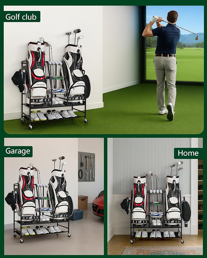 Mythinglogic 2 Golf Bag Storage Organizer, Golf Bag Stand and Other Golfing Equipment Rack for Garage, Extra Storage Rack Design for Golf Clubs