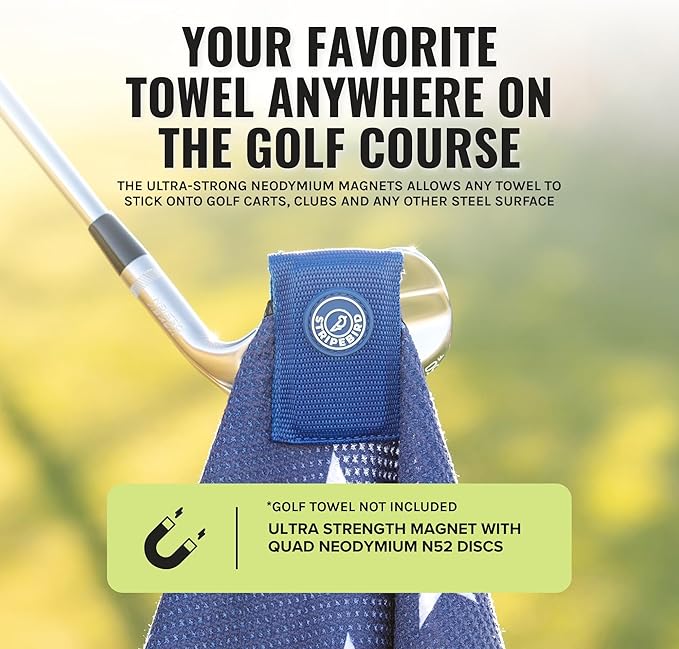 Stripebird - Magnetic Clip for Any Towel (Blue) - Highest Strength Magnet for Magnetic Golf Towel - Removable from Towels - Magnetic Golf Towel Clip - Magnetic Golf Towels for Men