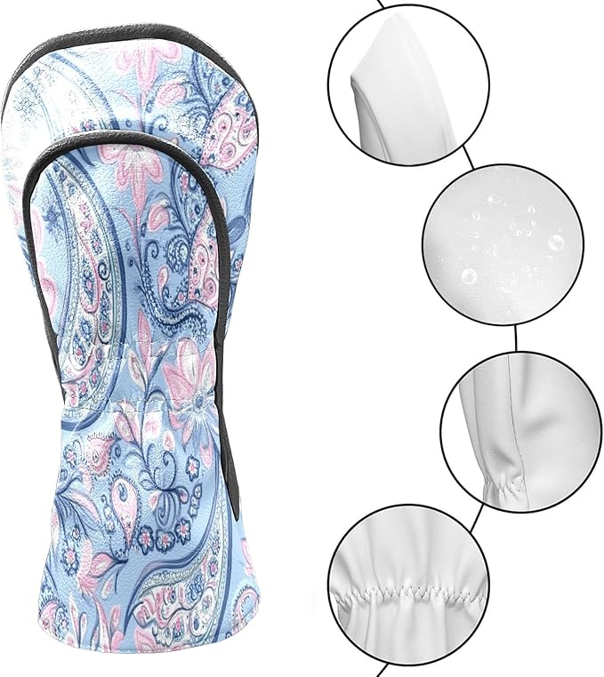 Golf Headcovers Fits Driver Hybrid Fairway 3/5 Wood, Waterproof PU Leather Golf Club Protector, Ideal Sports Accessories & Golfer Gift Colorful Geometry