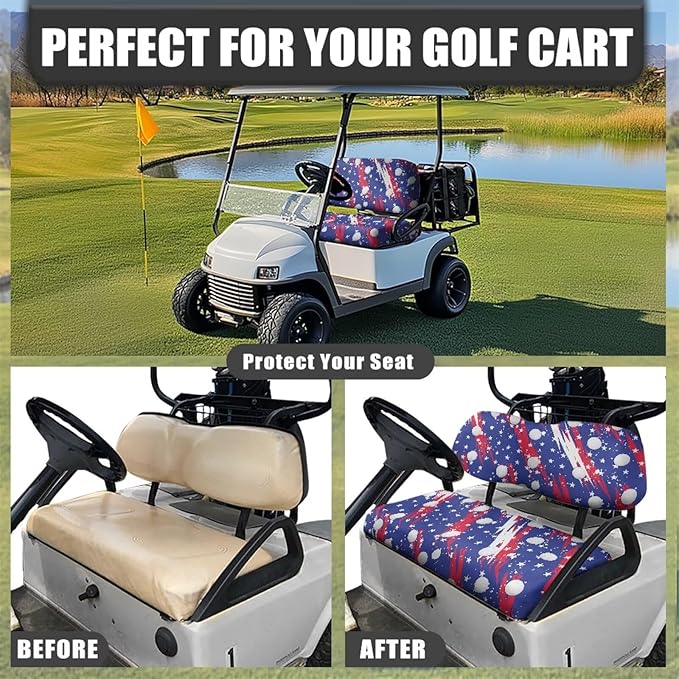 Suobstales Golf Cart Front and Rear Seat Cover Set for EZGO TXT RXV & Club Car DS 2 Passenger, Washable Bench Seat Covers Kit