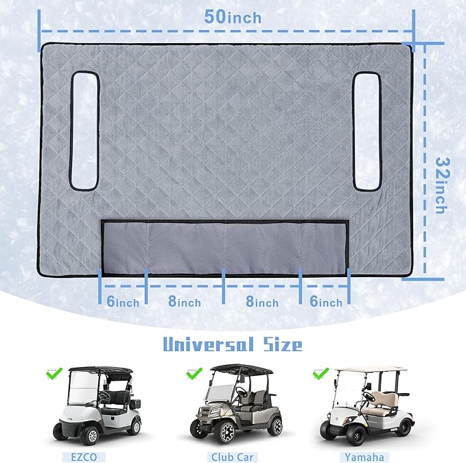 YOKYHOM Golf Cart Seat Covers with 4 Front Pockets, Thick Seat Towel Blanket with Non-Slip Backing, Fits EZGO, Club Car, Yamaha and More 2 & 4 Passenger Golf Carts, Gray
