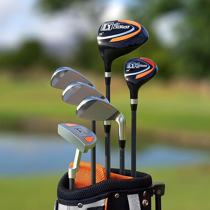 PGA Tour Youth Golf Club Set for Ages 5-15+ (3’5”-5’10”), Right and Left-Handed Kids Golf Sets – Beginner Junior Golf Clubs with Lightweight Stand Bag, Mallet Putter, Hybrid, Driver