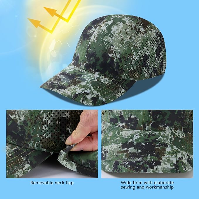 BASSDASH UPF 50+ Foldable Fishing Hat Baseball Cap with Removable Neck Flap Portable for Men Women Golf Hiking