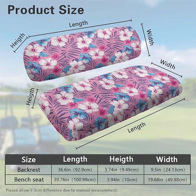 Bulopur Tropical Hibiscus Floral Golf Cart Blanket Seat Covers Club Car Golf Cart Seat Covers Non-Slip Breathable Cozy 2 PCS Golfcart Cushion Cover Washable