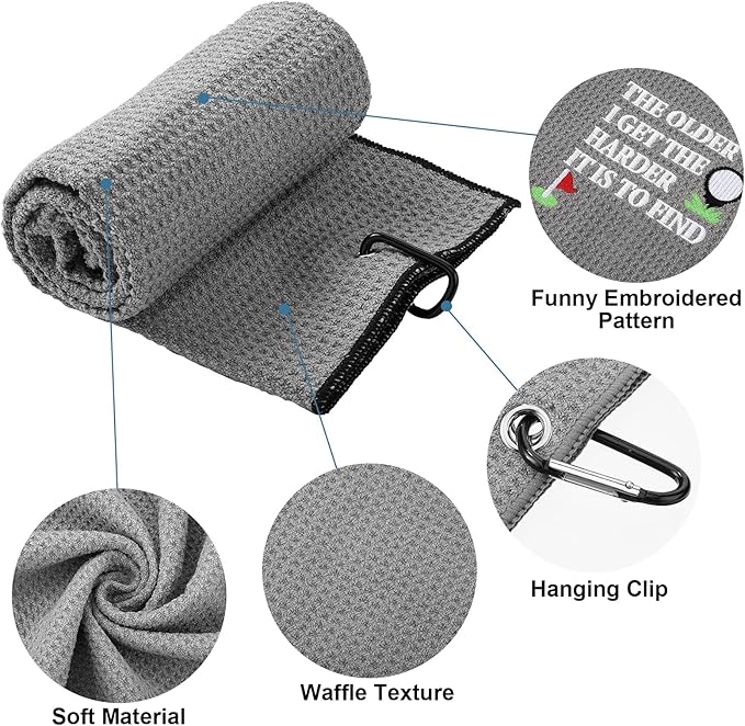Moukeren 6 Pcs Fathers Day Gift Funny Golf Towel 16 x 24 Microfiber Embroidered Ball Towel Swing Swear Repeat Waffle Pattern for Golf Bags with Clip Accessories for Fan Gift Retirement Present(Men)