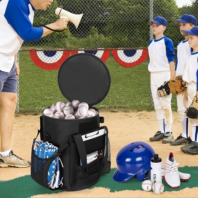 Smasrob Baseball Coaches Bag Fits 6 Gallon Ball Bucket, Baseball Bucket Bag with Backpack and Shoulder Straps