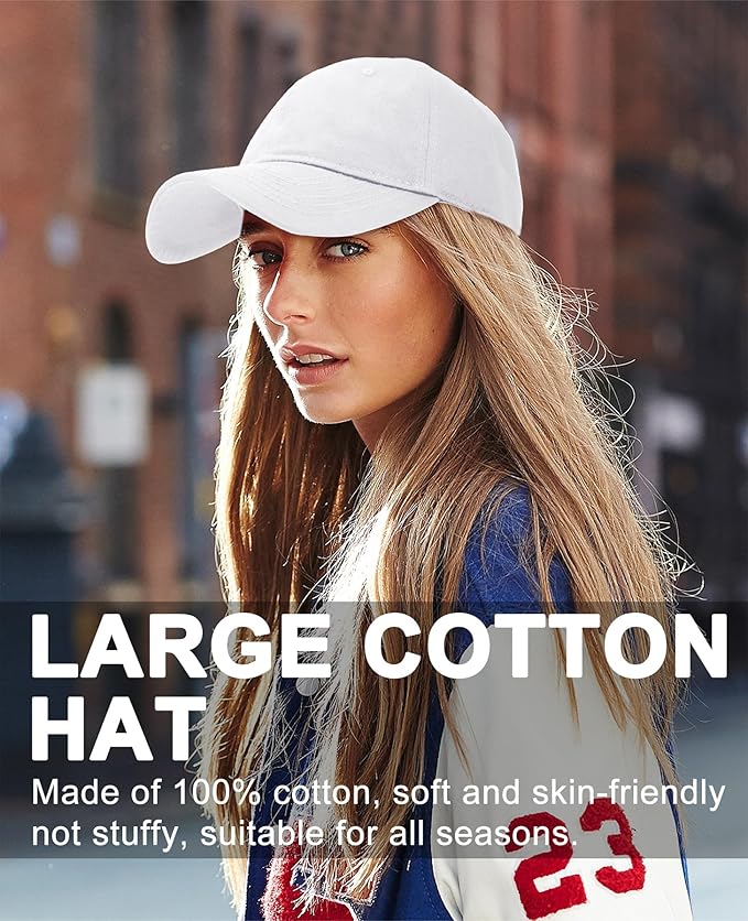 Oversize XXL Baseball Cap for Big Heads 23.6"-25.6", Extra Large Cotton Baseball Hat, Plus Size Unstructured Dad Hats