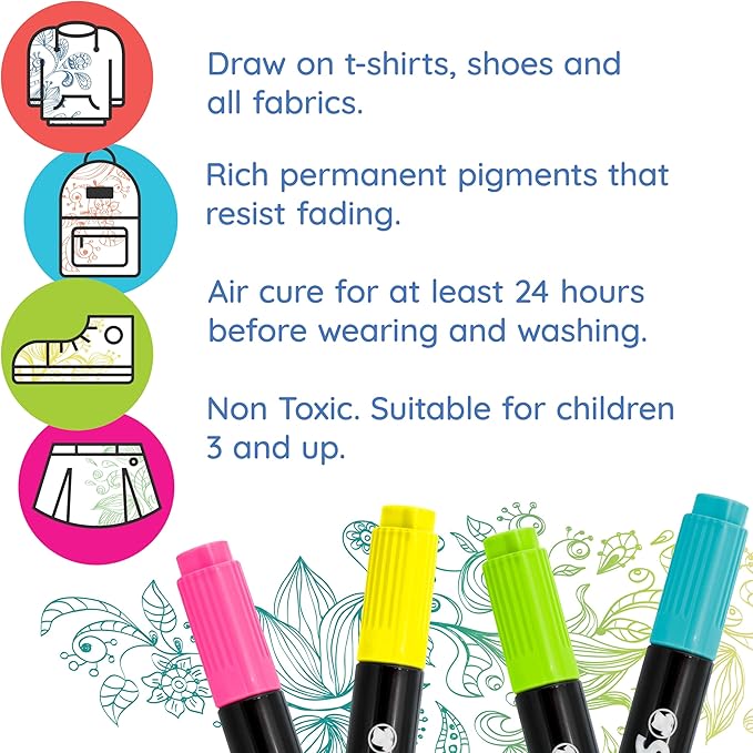 Super Markers 20 Unique Neon Colors Dual Tip Fabric & T-Shirt Marker Set - Image 4