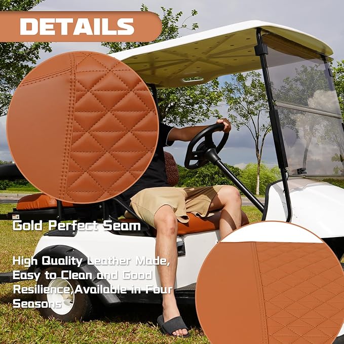 XUANYUDG0769 Golf Cart Front and Rear Seat Covers for EZGO TXT/RXV Club Car DS/Precedent Yamaha G29, Vinyl Leather Made/Adjustable Straps and Retractable Buckle/No Stapler Required,4PCS