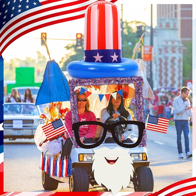 Suncalla 4th of July Golf Cart Decoration Kit Patriotic Parade Golf Cart Decor Including Hat Glasses Beard Flags Garlands Pennant Banner for LOVE USA Independence Day Memorial Day 250th anniversary
