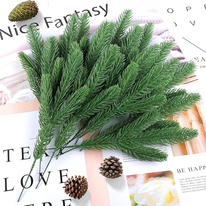 Hananona 50 Pcs Artificial Pine Branches Christmas Greenery Plants Pine Needles - Image 3
