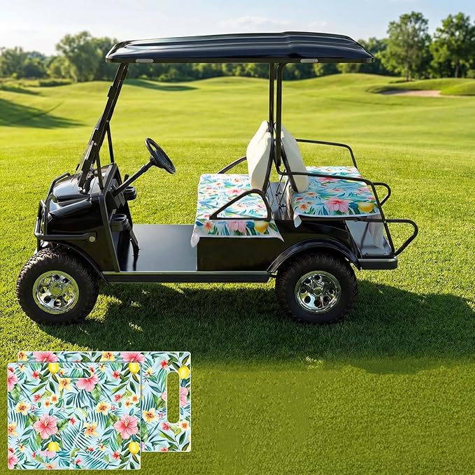 Fanfanwin 2 Pcs Hawaiian Style Golf Cart Seat Covers for 2 & 4 Passenger Carts, Golf Cart Seat Towel Blanket with Front and Rear Cover Compatible with Ezgo/Yamaha/Club Car