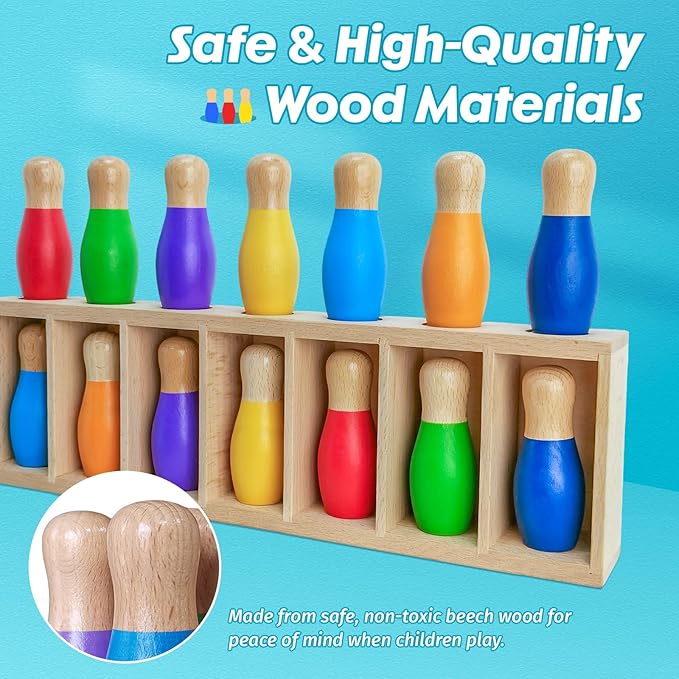 Color Matching Toy Set for Kids, Wooden Bowling Color Matching Game - Image 5