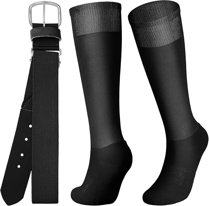 Zhanmai Baseball Belt and Socks Combo, Adjustable Elastic Belt and Softball Socks, Multiple Sizes for Youth Boys Girls, Adult