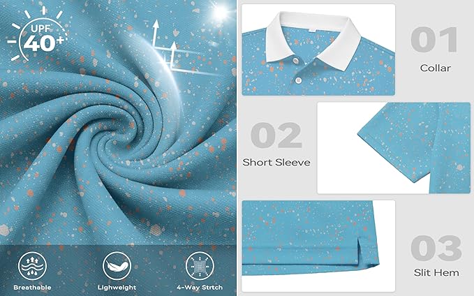 KUYIGO Mens Polo Shirt Quick Dry Moisture Wicking UPF 40+ Performance Printed Short Sleeve Summer Tennis Golf Shirt