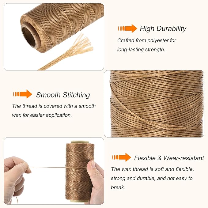 MECCANIXITY Waxed Thread, 197 Yard 1mm 210D Flat Wax Thread Polyester Waxed - Image 3