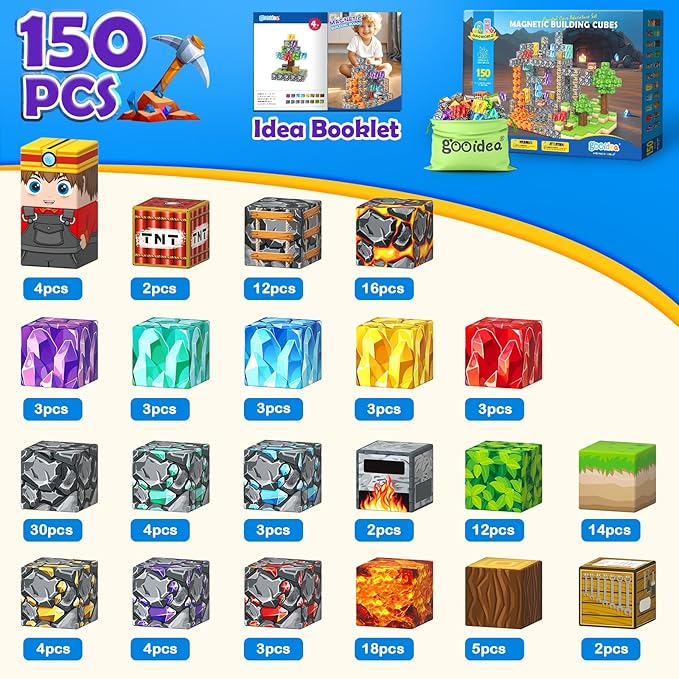 Magnetic Blocks -150 Magnetic Building Blocks STEM Toy, Stacking Mine Magnet - Image 6