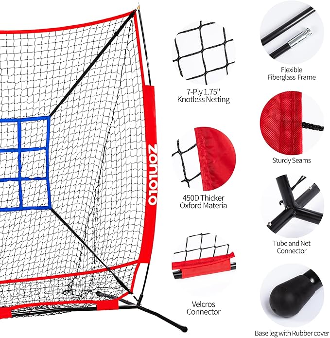 Zonlolo 6 x 6 FT Baseball Net with 3 Diffferent Targets, Portable Practice Net for Batting，Hitting，Pitching and Throwing,Compact Package with Small Carrying Bag，Great for Kids