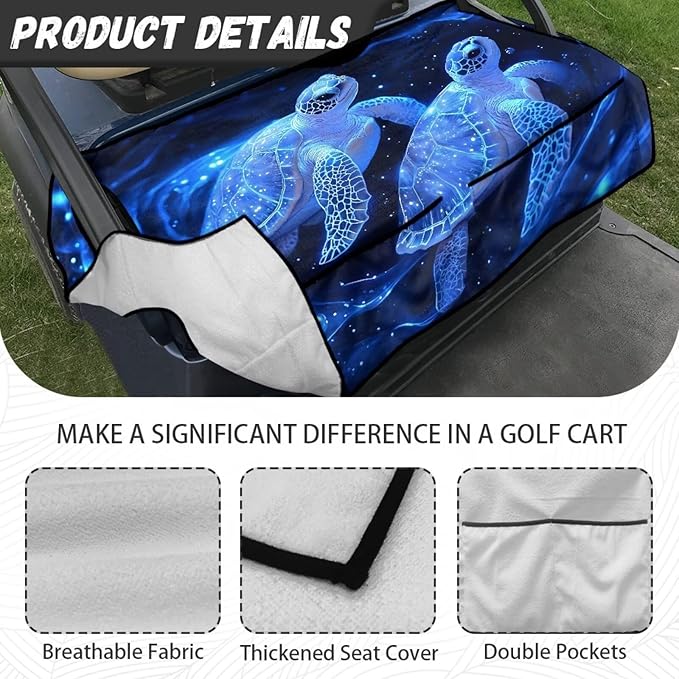Golf Cart Seat Covers, Universal Golf Cart Seat Towel Blanket with 4 Front Pockets & Nonskid Bottom Fits for Club Car 2 Person Seats Golf Carts