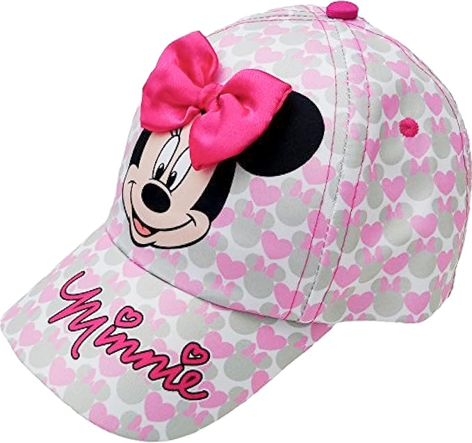 Disney Girls Baseball Cap-3D Bow Curved Brim Strap Back Hat (4-7), Size 2-4T, Minnie Mouse Hearts
