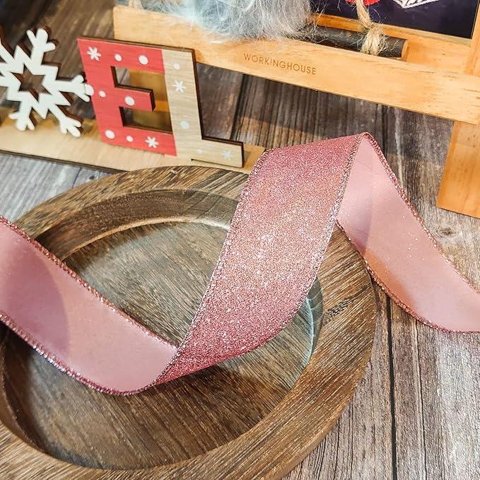 CT CRAFT LLC Glitter Wired Ribbon 1.5" x 10 Yards Rose Gold - Image 5