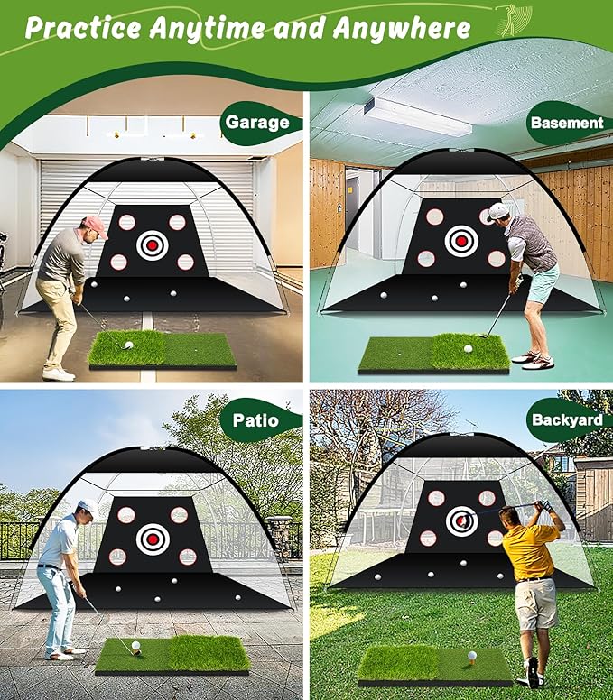 Golf Net: 10x7ft Golf Practice Net for Backyard Chipping Driving with Dual-Turf Golf Hitting Mat, All-in-1 Outdoor Indoor Golf Hitting Net with Multiple Targets, Golf Aid for Men/Golf Lovers