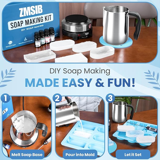 ZMSIB Soap Making Kit with 900ml Stainless Steel Melting Pot | All-in-One DIY - Image 5