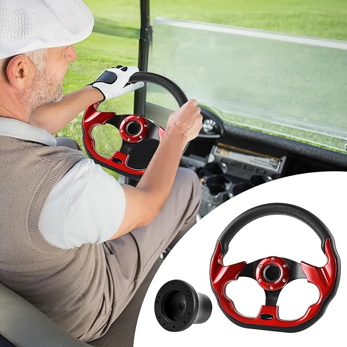 Golf Cart Accessories Steering Wheel D-bottom with Golf Adapter for CLUB CAR PRECEDENT Golf Carts Adapter Skid-(RED)