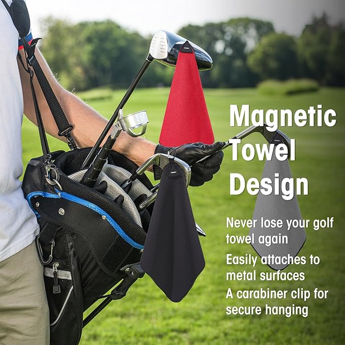 Batiyeer Magnetic Golf Towel Bulk 16" x 16" Microfiber Fabric Towels with Clip Waffle Absorbent Strength Magnet Golf Accessories Ball Cleaner for Carts Men