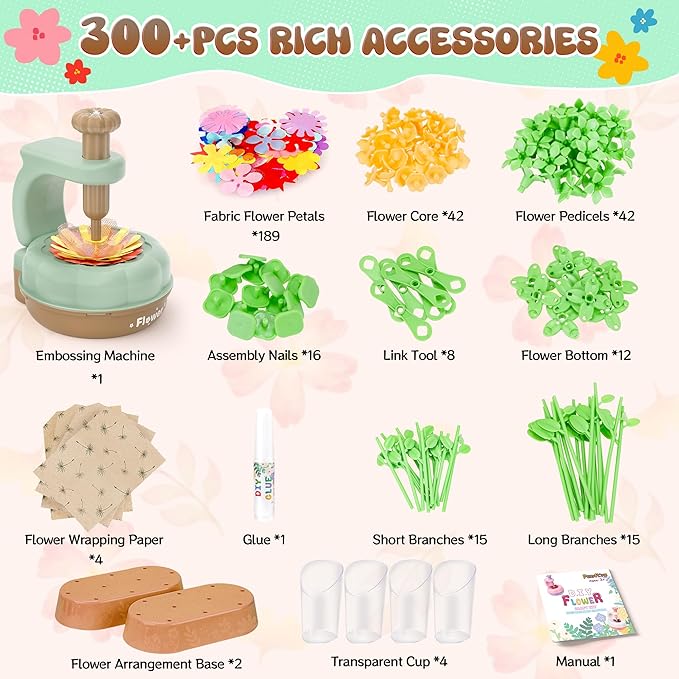 GirlsHome 300+PCS Fabric Flower Bouquets Toys, DIY Flower Crafts Kits - Image 3