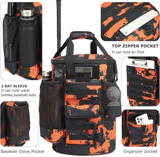 Baseball Bucket Bag Baseball Coaching Accessories Organizer Tactical Style Softball Bucket Bag with Anti-Slip Bottom, Multiple Pockets for Bat, Gloves, Scoreboards