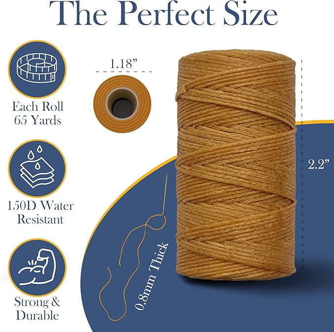 Waxed Thread 3X Wax Thread, 65 Yardx0.8mm Wax String, 150D Waxed Leather String - Image 2