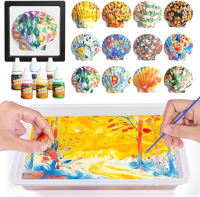 Water Marbling Paint Kit for Kids, Arts & Crafts, Age 3-12, Includes 6 Colors by Ci+Vetch