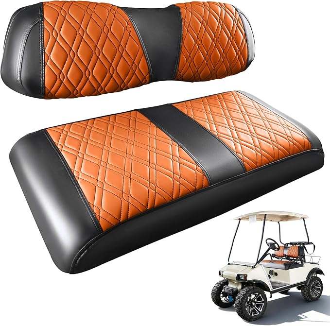 Golf Cart Seat Covers Suitable for 2000.5-UP Club Car DS Standard Front Seat Cushion, Golf Cart Front Seat Covers Kit No Drilling & Waterproof (Brown PVC Leather & Black Stitching)