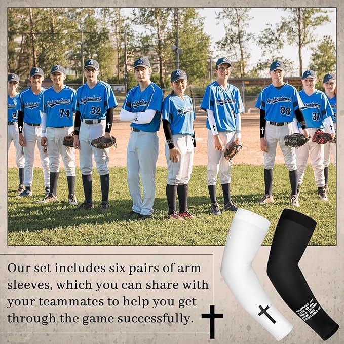 DERTE 6 Pairs Faith Cross Arm Sleeve Jesus Bible Verses Arm Sleeves Christian Compression for Men Women Youth Football