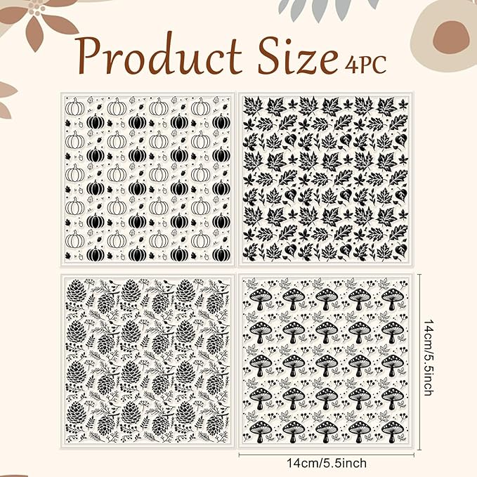 CHGCRAFT 4Pcs Pumpkin Maple Leaf Polymer Clay Texture Sheet Pinecone and - Image 2