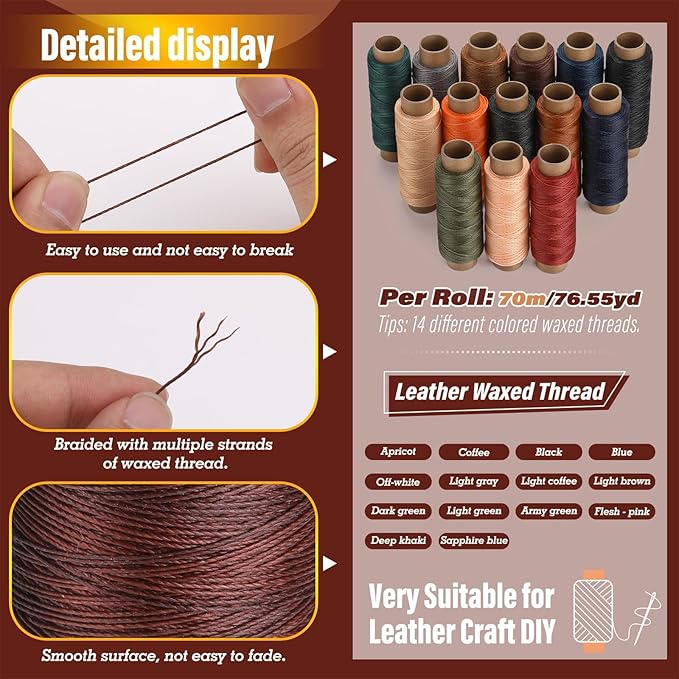 0.55 mm Round Waxed Thread, 14 Colors 76 Yards Spool Wax Coated String - Image 3
