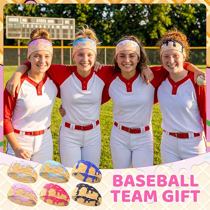Ice Cream Baseball Headbands Sports Elastic Sweatbands Workout Hairbands for Youth Teen Adult Football Basketball Gym Party Favors