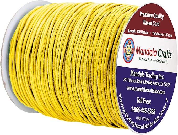 Mandala Crafts 1.5mm 109 Yards Yellow Cotton Waxed Cord - Image 2