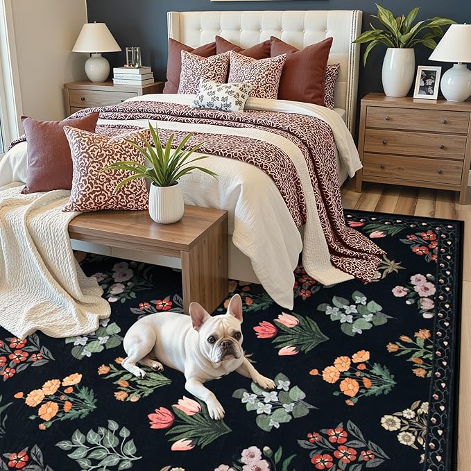 Wonnitar Floral Print Rug for Living Room, Ultra-Thin Non Slip Stain Resistant - Image 2