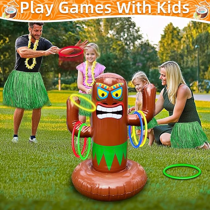 25" Inflatable Luau Tiki Pool Toss Games, Tiki Pool Ring Toss Toys - Image 3