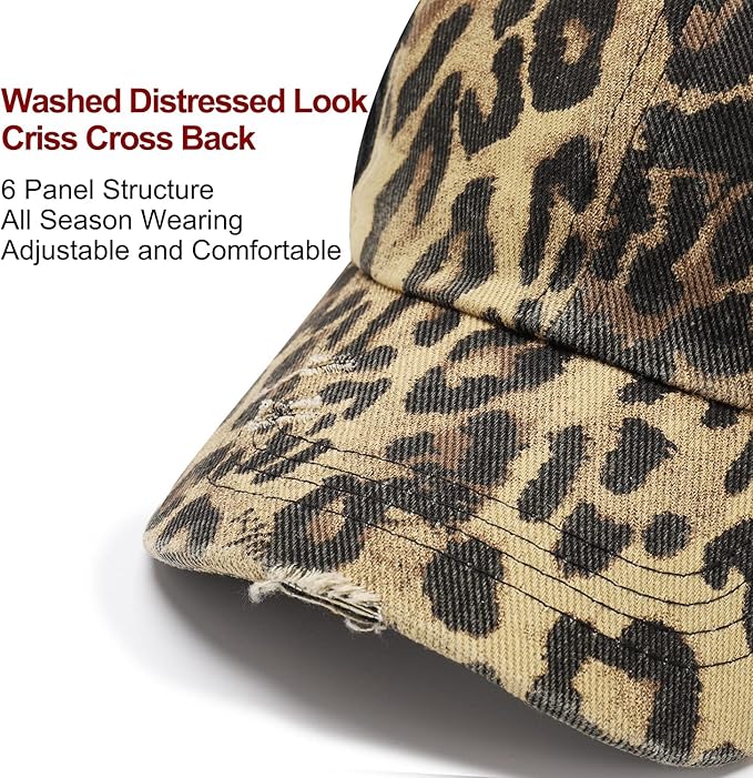 Criss Cross Hat Washed Distressed Baseball Cap Ponytail Hat High Messy Bun Ponycap for Women