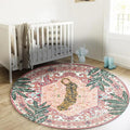 Washable Pink Rugs Thin Oriental Boho Vintage Cute Tropical Leopard 5ft Round by Aldopein