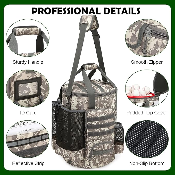 Baseball Bucket Bag Baseball Coaching Accessories Organizer Softball Bucket Bag with Anti-Slip Bottom & Multiple Pockets for Bat, Gloves, Scoreboards