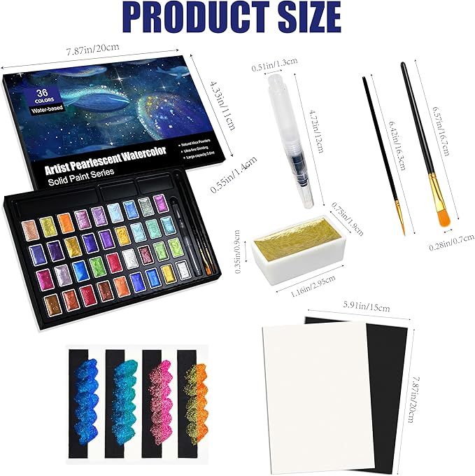 Shimmer Watercolor Paint Set, 12 Colors Glitter Metallic Watercolour Painting - Image 2