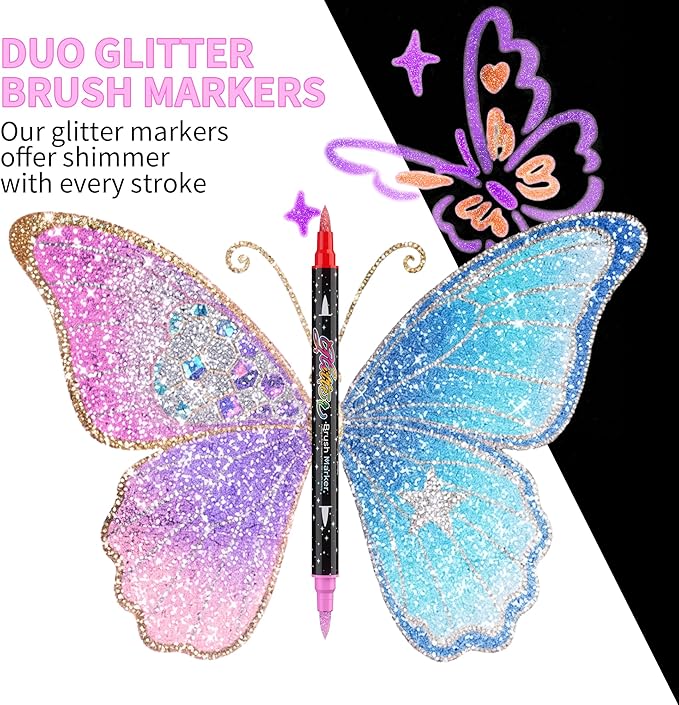 24 Colors Dual-tip Watercolor Markers, 12 Pack Glitter Brush Markers, - Image 2
