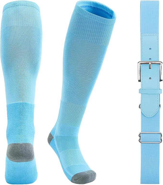 QBK Youth Baseball Socks & Belt Combo Set for Kids 2-16 Years -Softball/Tee Ball Accessories (1 Pair + 1 Belt, Unisex)