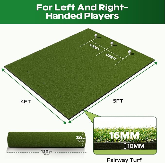 RIKADE Golf Mat - 5x4ft & 6x4ft 26mm-31mm Golf Hitting Mat for Simulators, Backyard, Garage, Indoor & Outdoor Use, Features Dual-Turf Mats with Ball Tray for Chipping and Swing Training