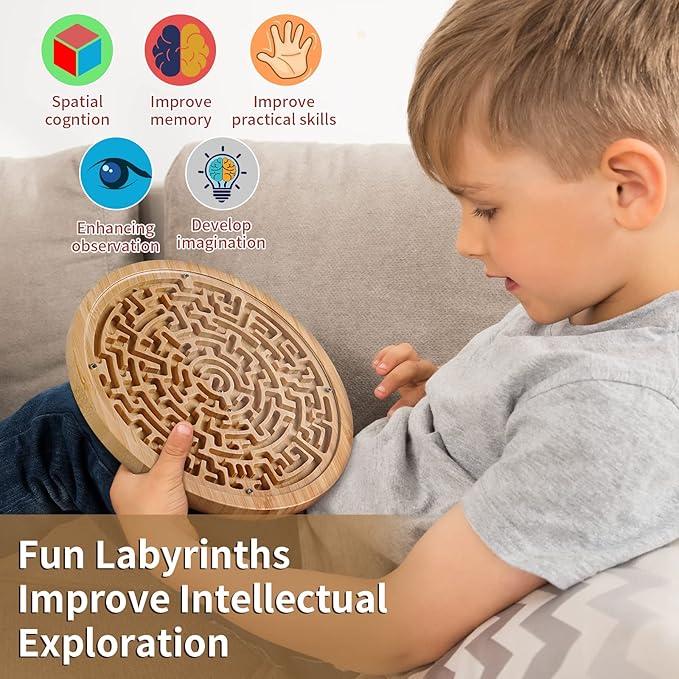 Round Wooden Labyrinth Board Game - Image 2